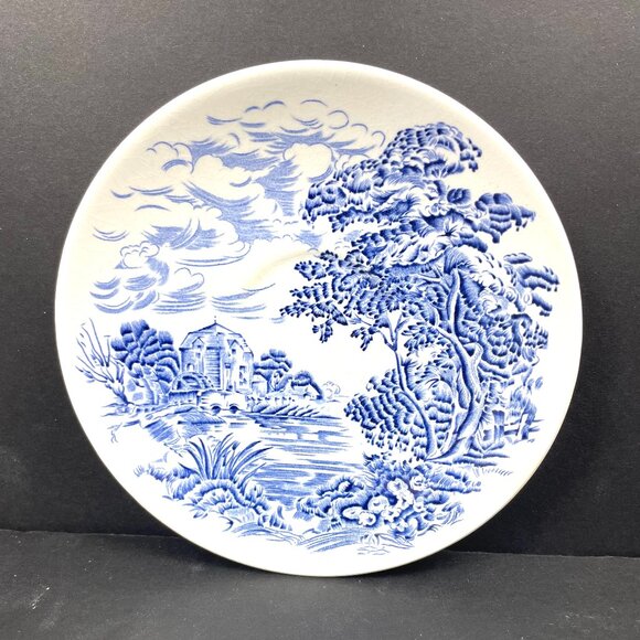 Vintage Set Wedgwood “Countryside” Creamer-2 Saucers Blue Transferware England - Picture 3 of 10